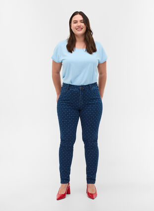 Super slim Amy jeans met printdetails, Dark blue, Model image number 0