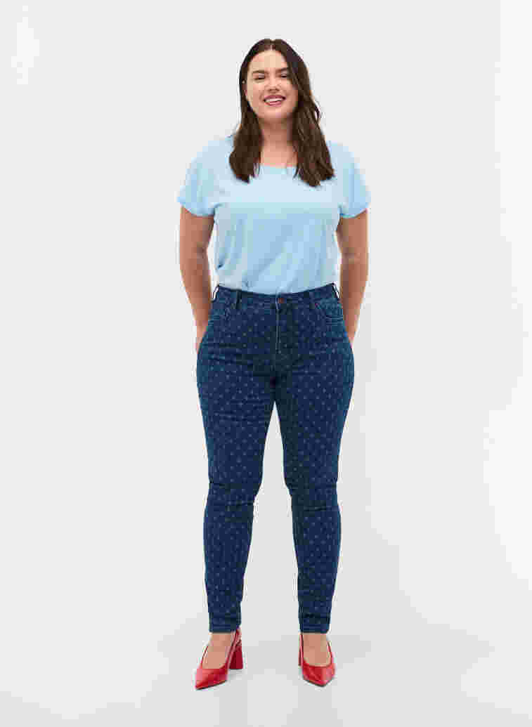 Super slim Amy jeans met printdetails, Dark blue, Model image number 0