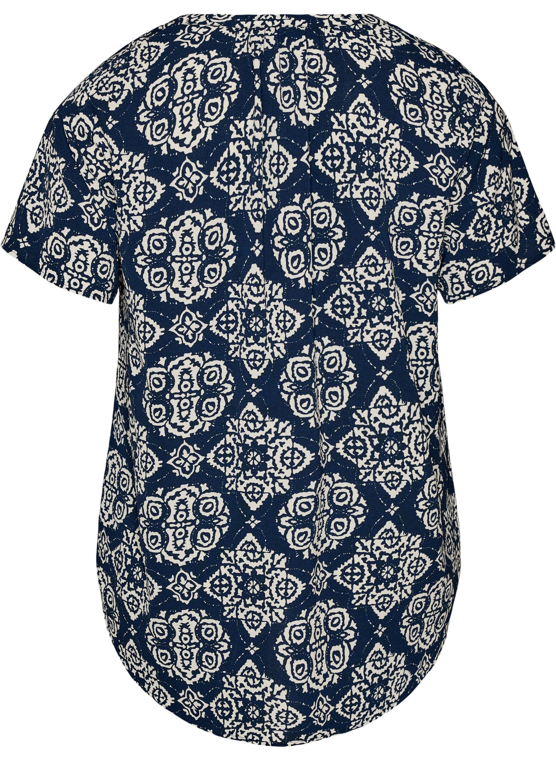 Zizzi Blouse met korte mouwen en v-halslijn, Blauw, Packshot image number 1