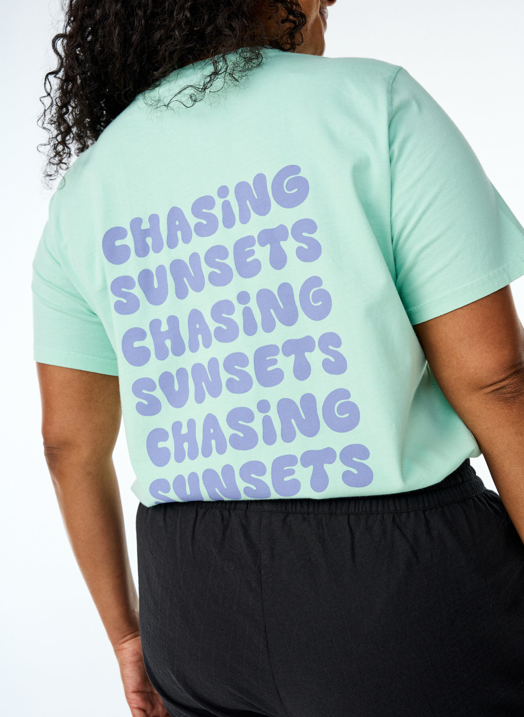 Zizzi T-shirt van biologisch katoen met print op de rug, Groen, Model image number 3