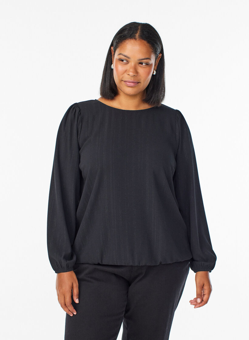Blouse met zilveren glitter, Zwart, Model image number 0