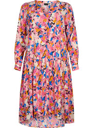 Viscose midi-jurk met lange mouwen en print, Rosebloom GraphicAOP