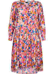 Viscose midi-jurk met lange mouwen en print, Rosebloom GraphicAOP