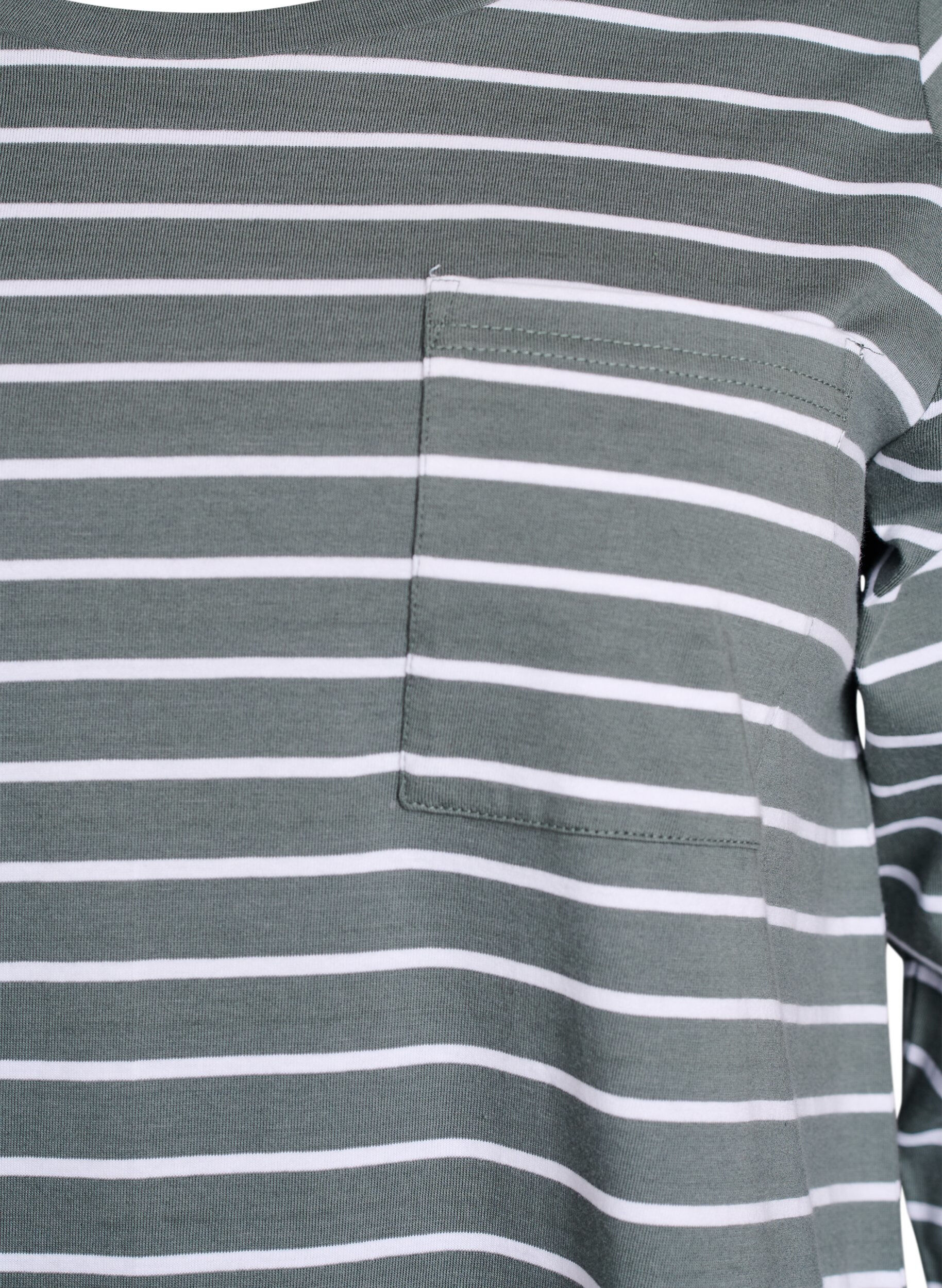 Zizzi Gestreepte nachthemd in biologisch katoen, Groen, Packshot image number 2