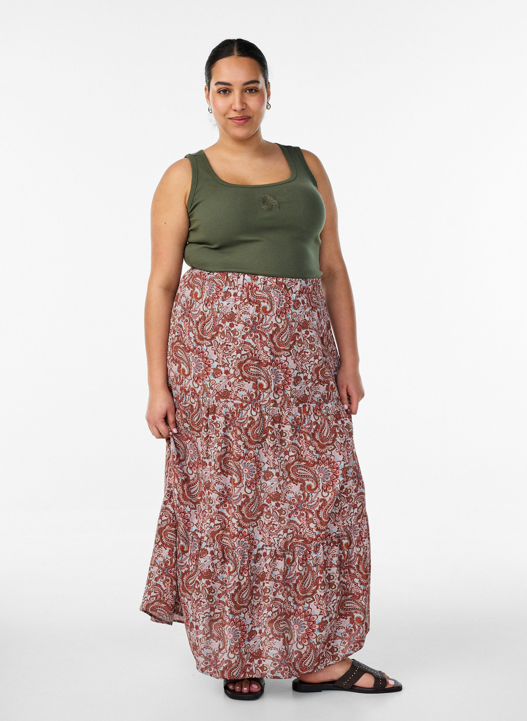 ZizziLange rok met elastiek in de taille, Rood, Model image number 0