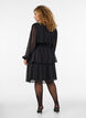 Jurk tot op de knie met transparante strepen en wikkeleffect, Zwart, Model image number 2
