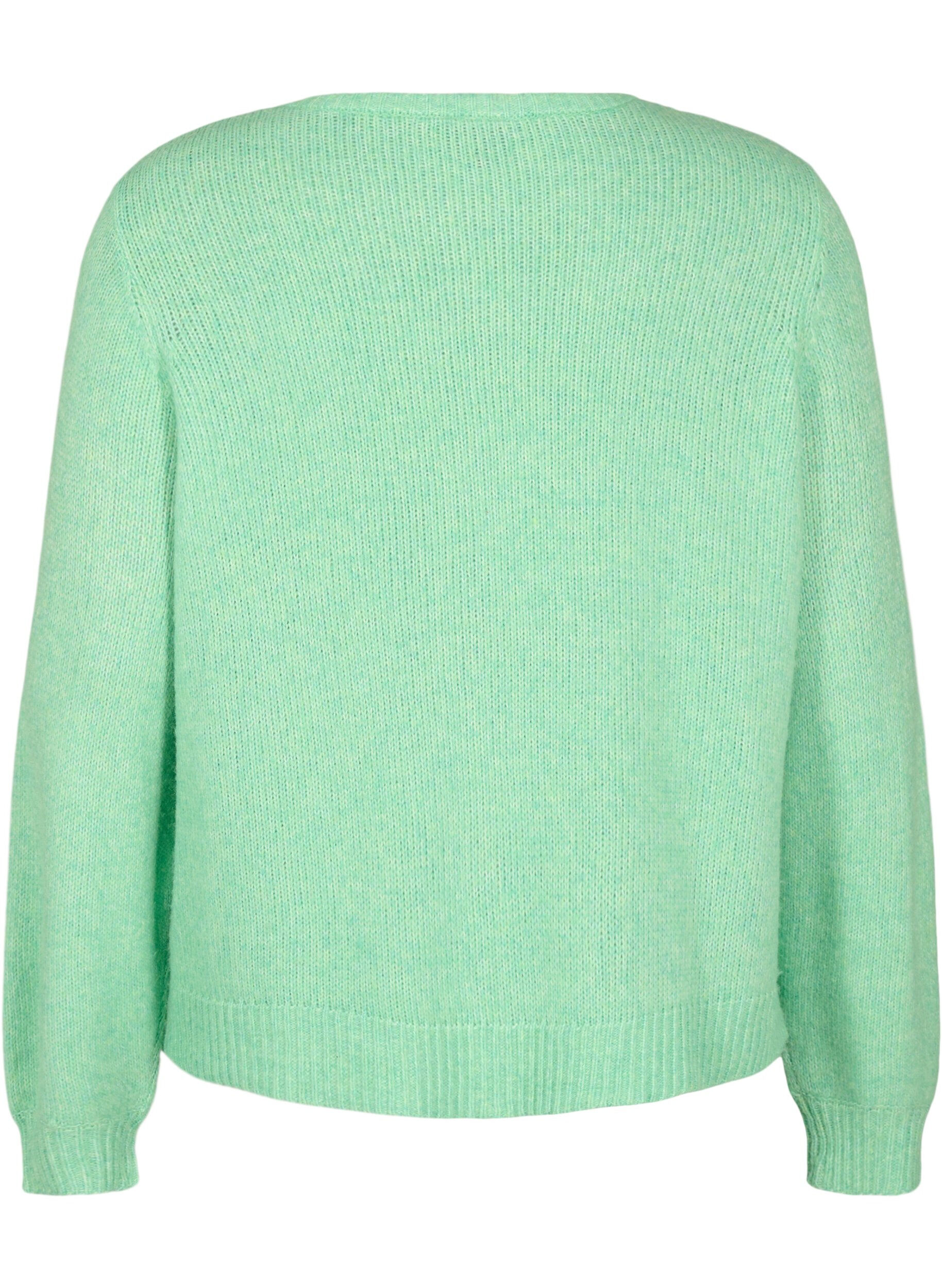 Zizzi Gebreide cardigan met wol en knoopsluiting, Light G. Green Mel., Packshot image number 1