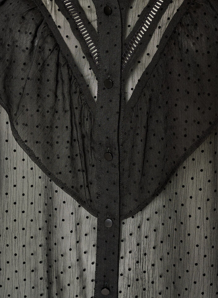 Transparante blouse met stippen en ruchesdetails, Zwart, Packshot image number 2