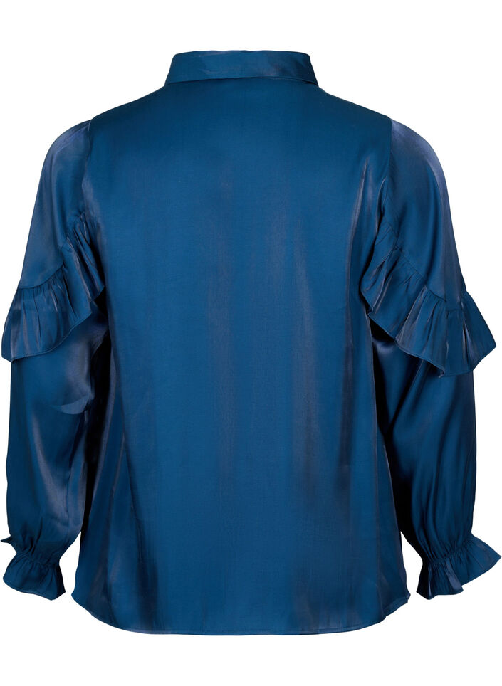 Shirt van viscose met ruches, Titan, Packshot image number 1