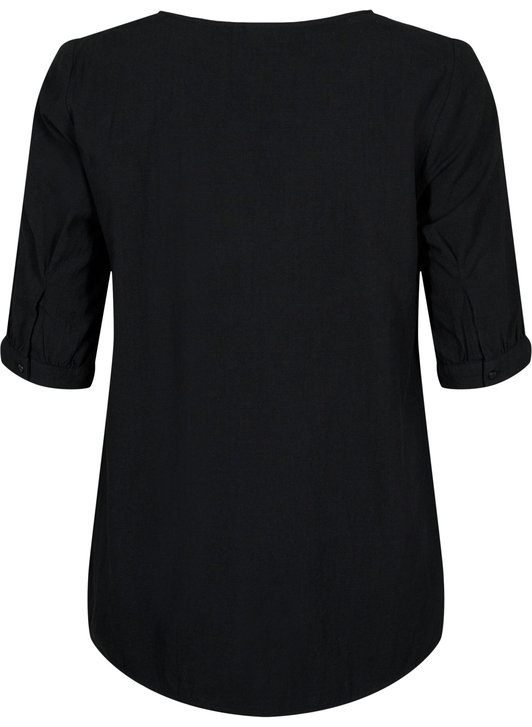 Zizzi FLASH - Katoenen blouse met halflange mouwen, Black, Packshot image number 1
