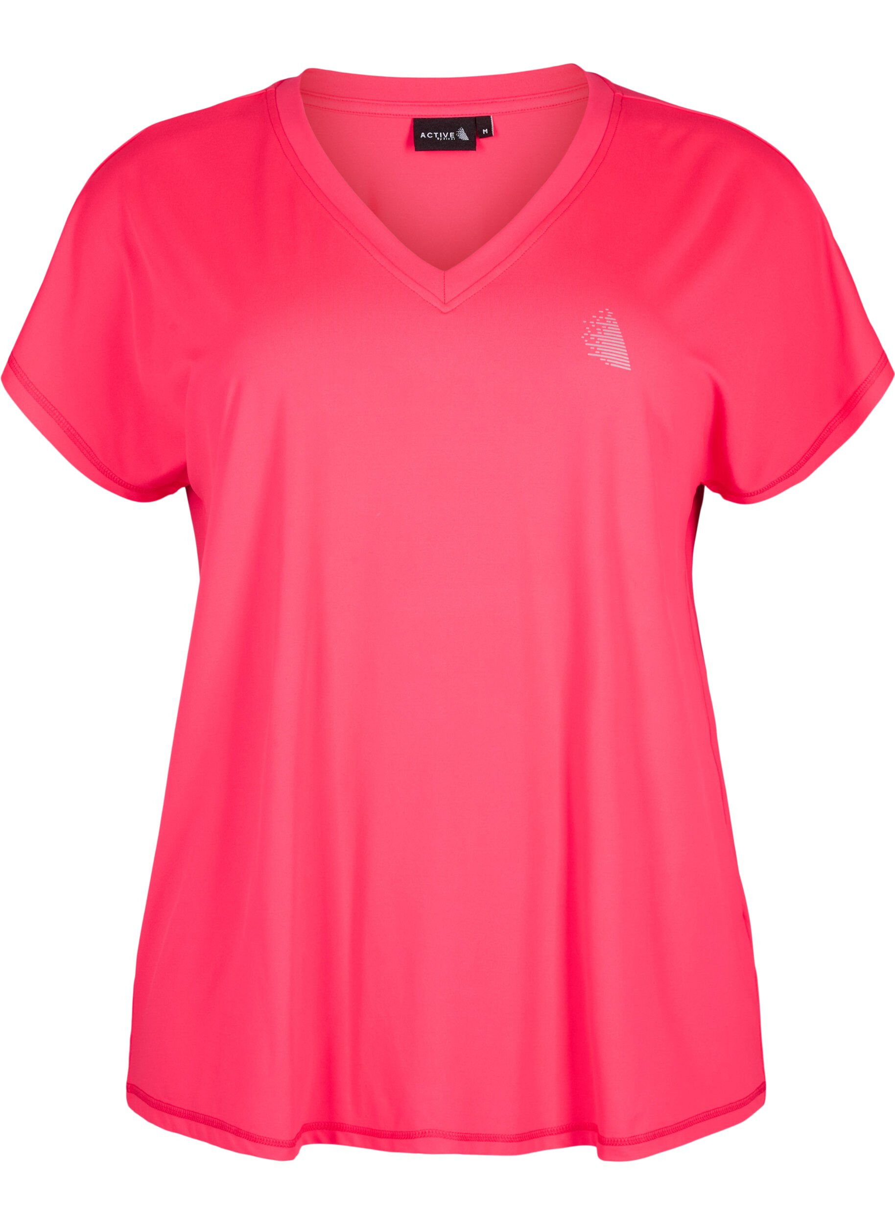 Zizzi Los trainings-T-shirt met v-hals, Neon Diva Pink, Packshot image number 0
