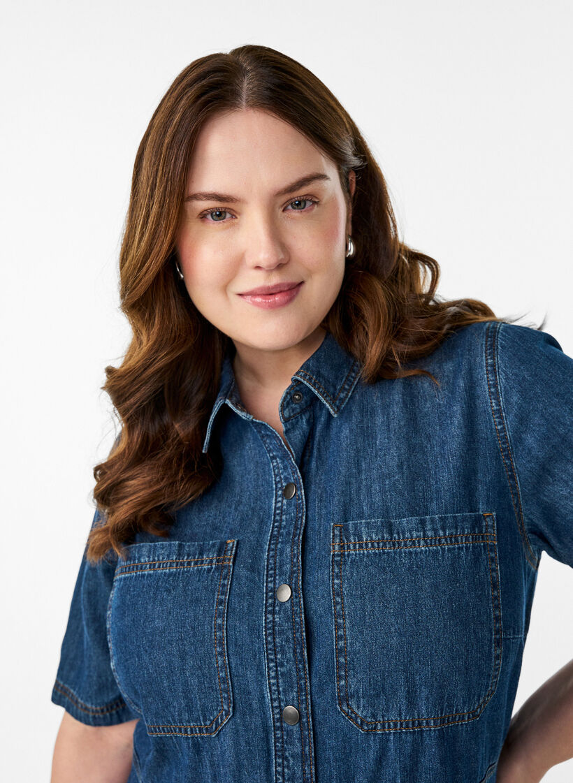Denim hemdjurk met korte mouwen, Blauw, Model image number 2