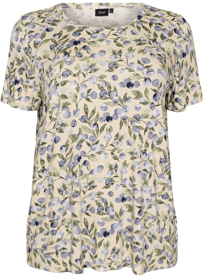 T-shirt met bloemenprint, Vanille, Packshot image number 0