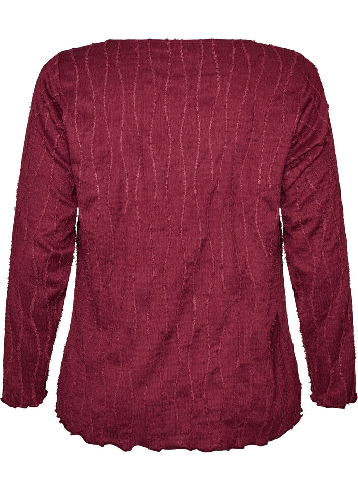 Jersey blouse met een golvende textuur, Rood, Packshot image number 1