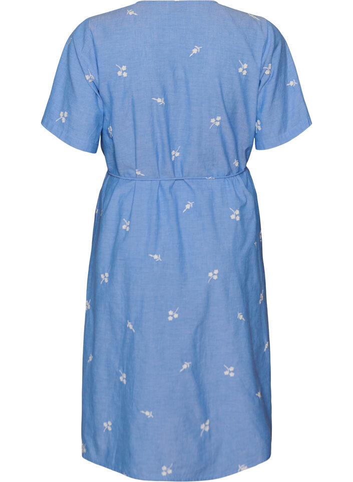Katoenen overhemdjurk met geborduurde bloemen, Blauw, Packshot image number 1