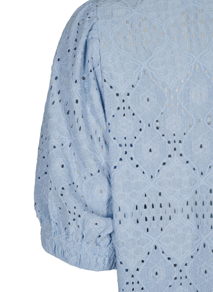 Korte jurk met V-hals en gaatjespatroon, Cashmere Blue, Packshot image number 3