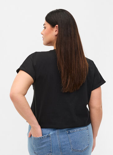 Katoenen t-shirt met borduursel anglaise, Black, Model image number 1