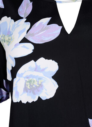 Korte mouw visrose Blouse met print, Black Big Flower AOP, Packshot image number 2