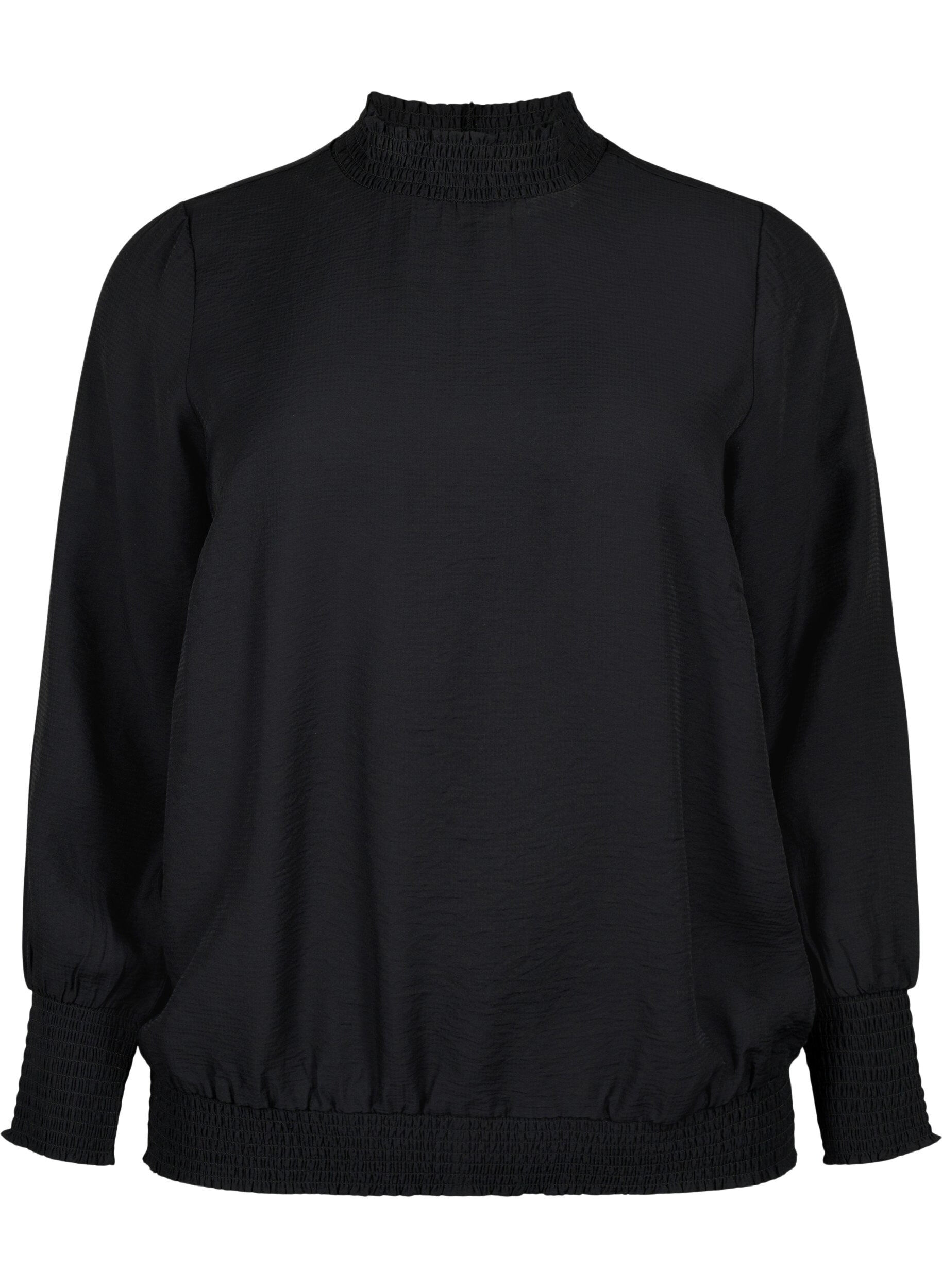 Zizzi Viscose blouse met smokwerk, Black, Packshot image number 0