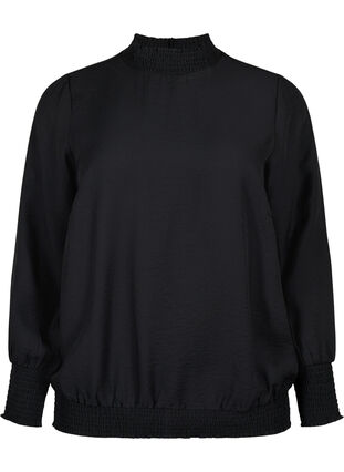 Viscose blouse met smokwerk, Black, Packshot image number 0