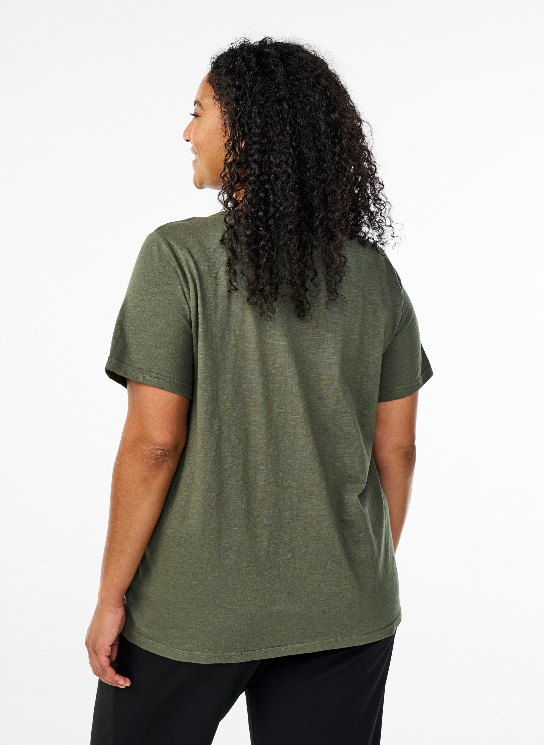 Zizzi FLASH - T-shirt met knoopdetail, Groen, Model image number 2