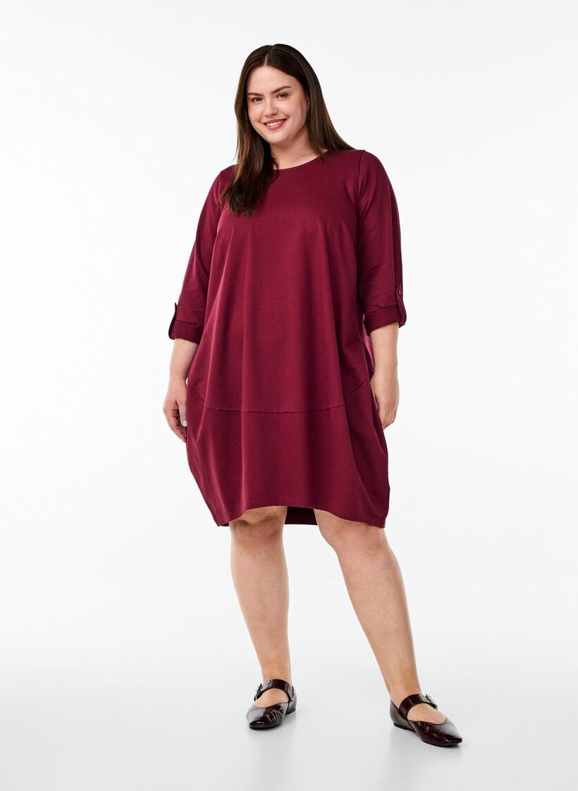 Ballonjurk met zakken, Donker Bordeaux, Model image number 1