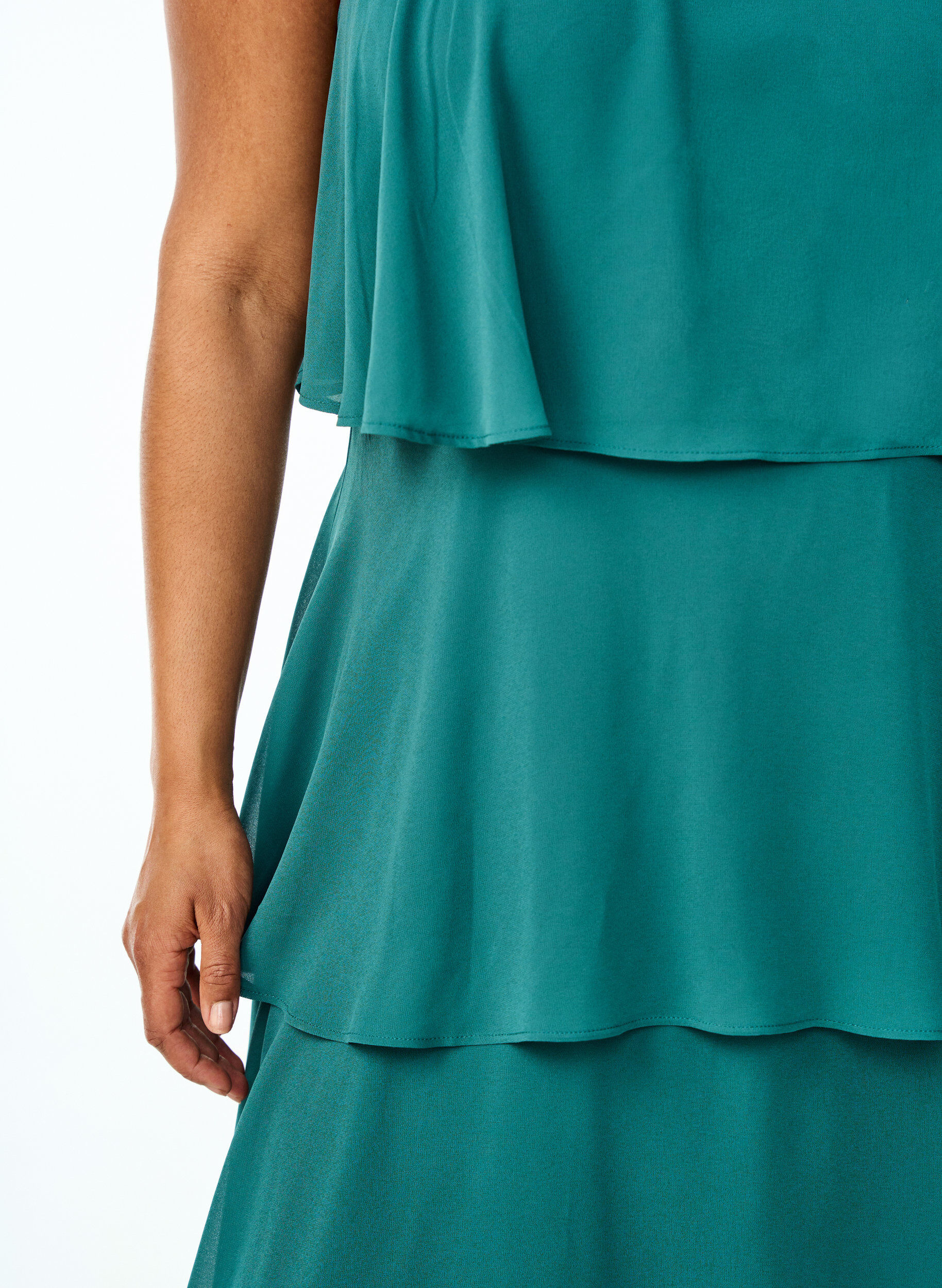 Zizzi Maxi jurk met ruches en afneembare cape, Groen, Model image number 3