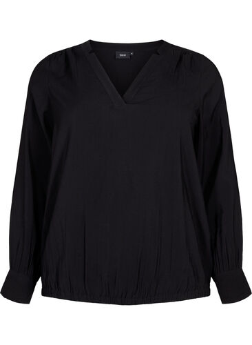 Viscose blouse met v-hals, Black, Packshot image number 0