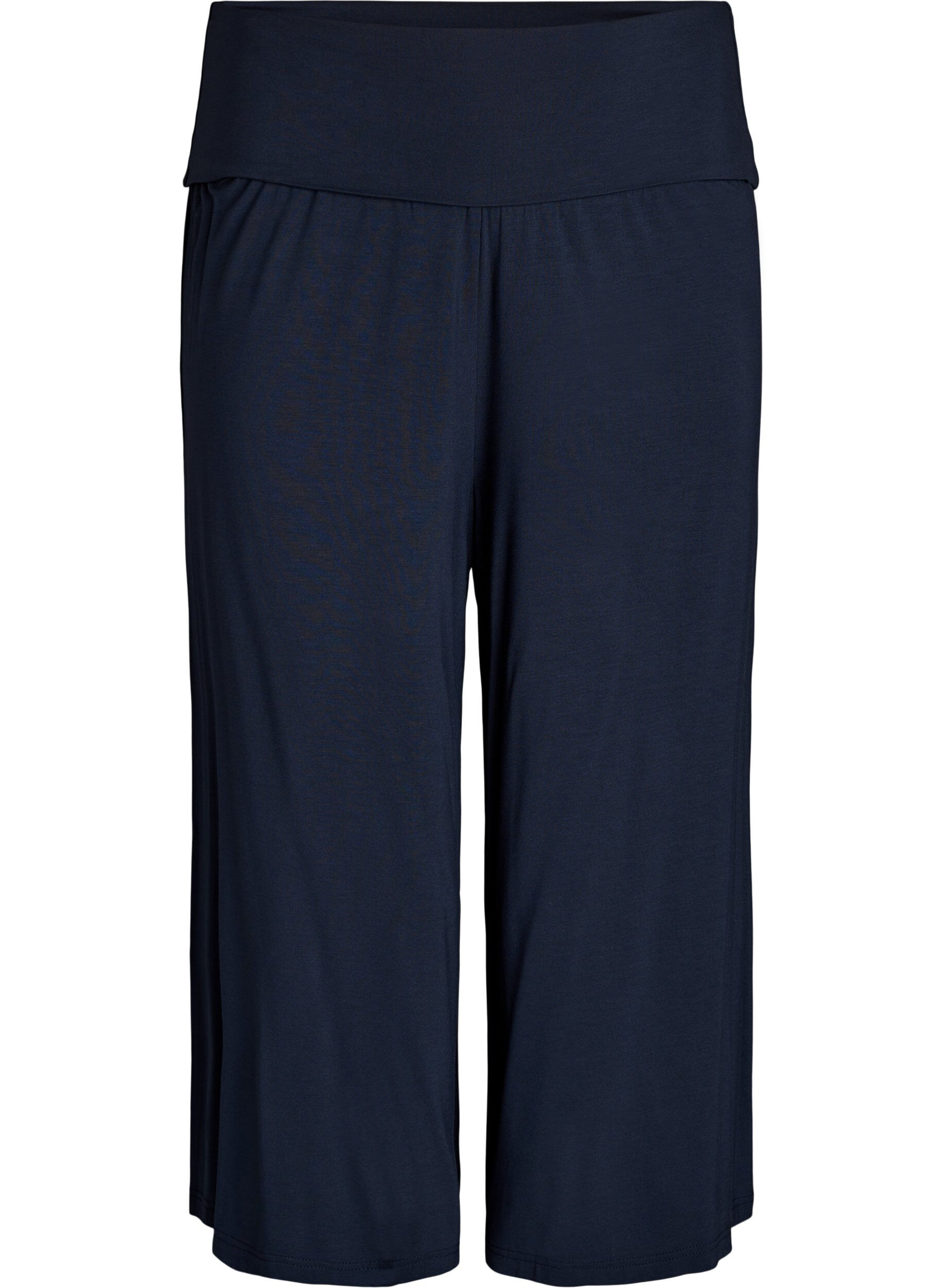 Zizzi Jersey culotte broek met hoge taille, Blauw, Packshot image number 0