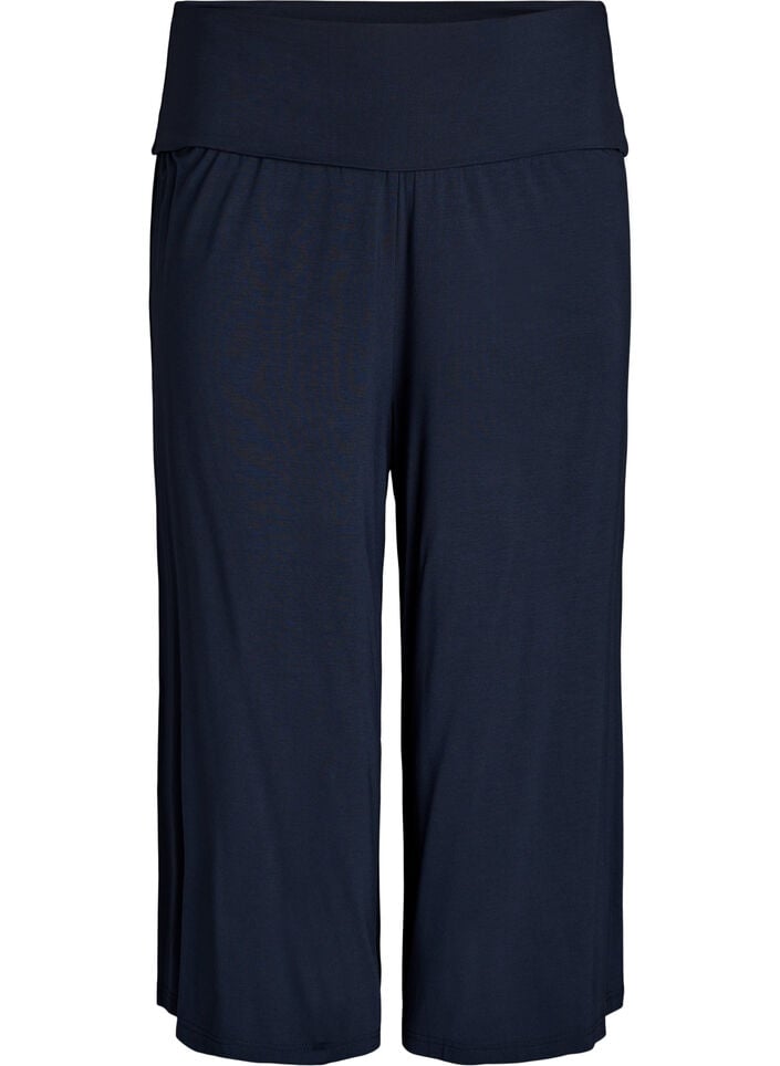 Jersey culotte broek met hoge taille, Blauw, Packshot image number 0