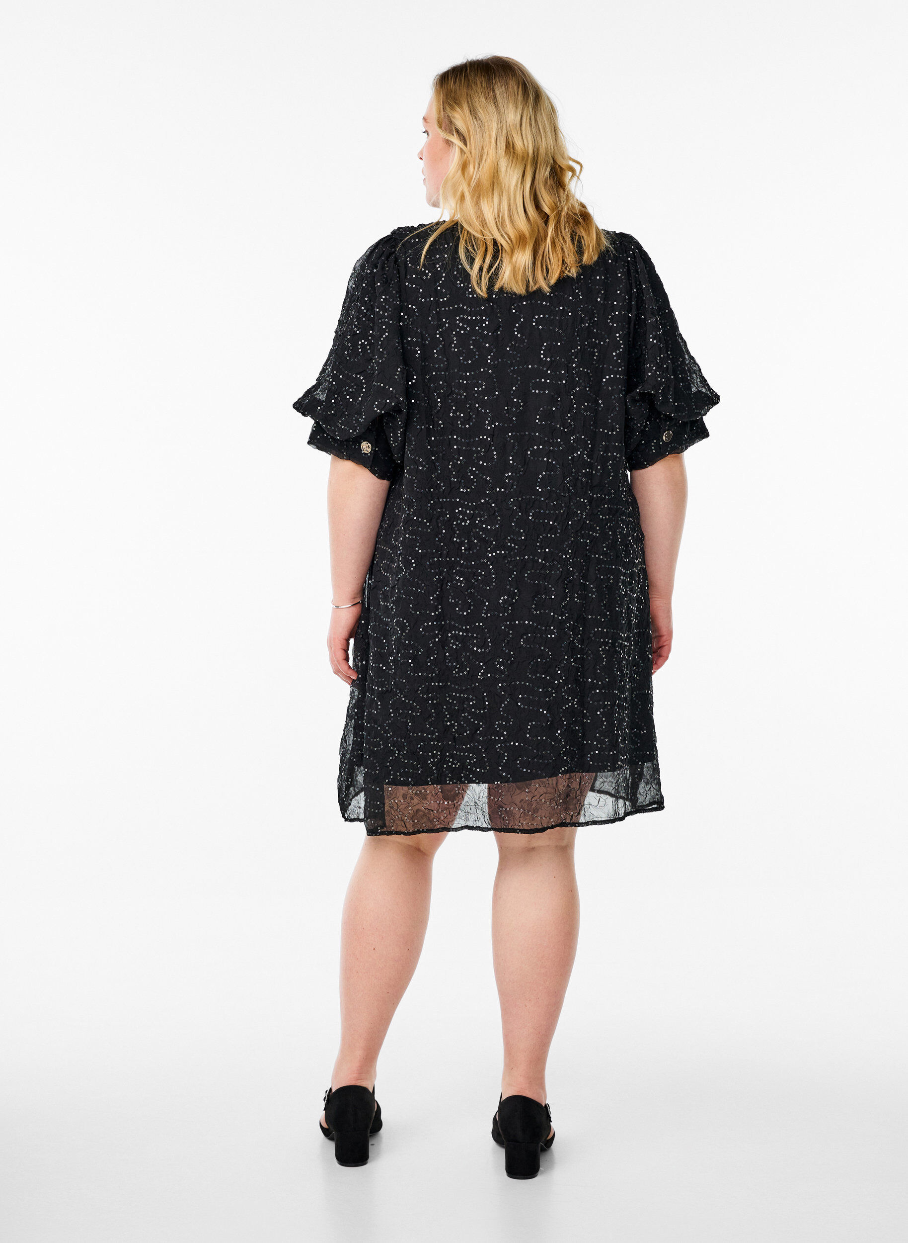 Zizzi Korte feestjurk met pailletten, Zwart, Model image number 2