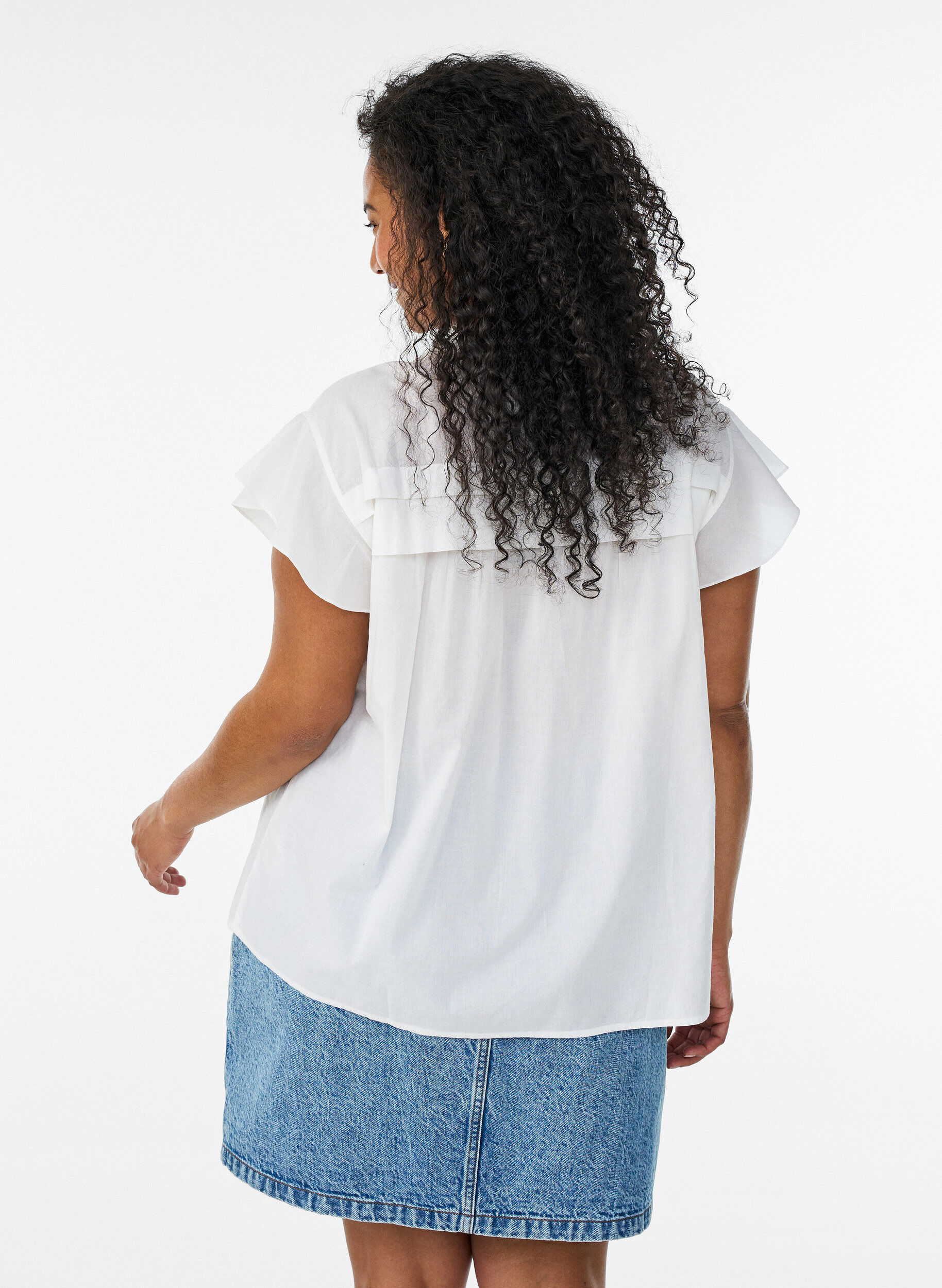 ZizziMouwloze A-lijn katoenen blouseshirt, Wit, Model image number 2