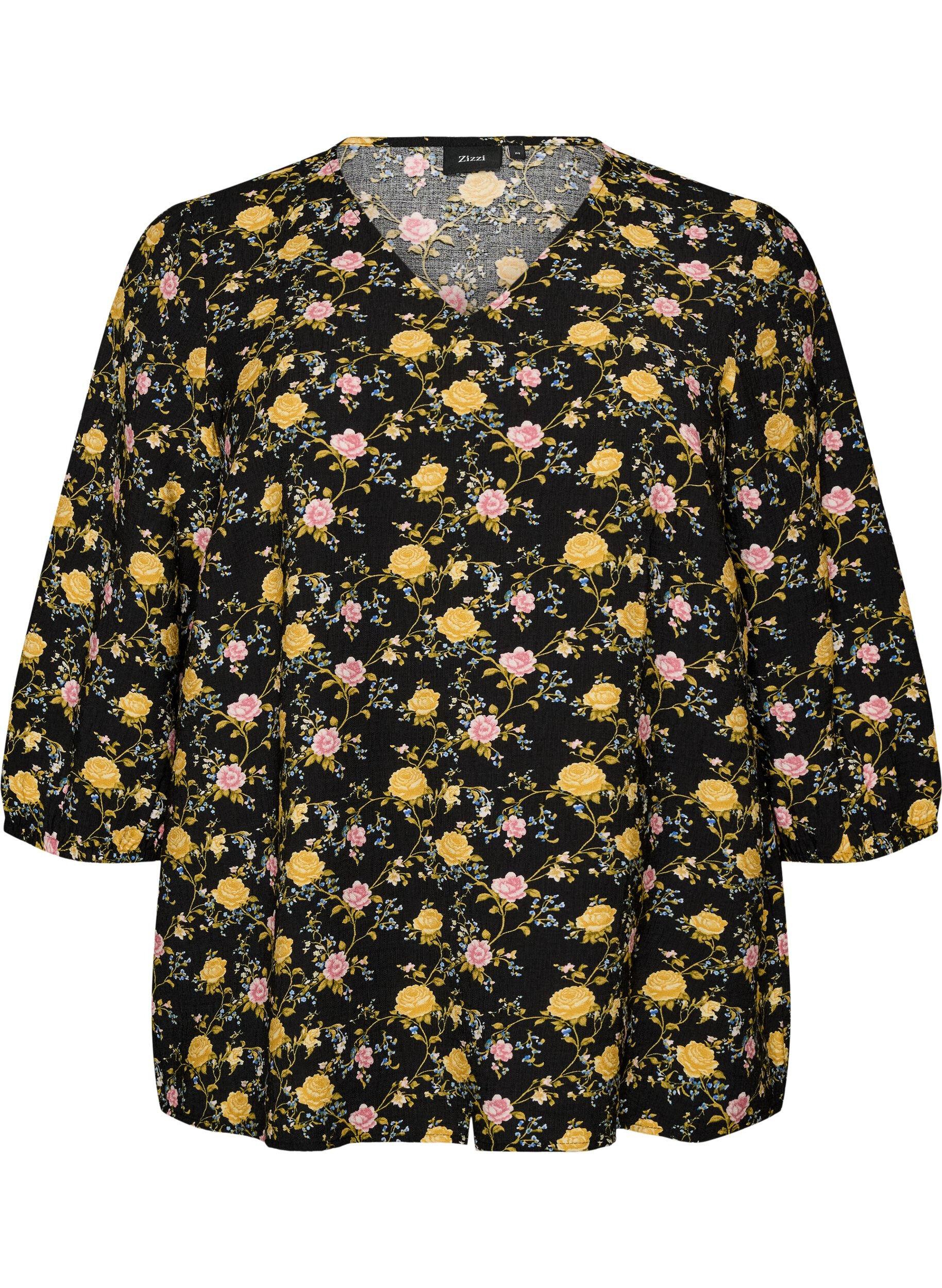 ZizziBlouse van viscose met patroon en 3/4-mouwen, Zwart, Packshot image number 0