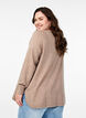 Gebreide blouse met ronde hals en gebreid patroon, Bruin, Model image number 2