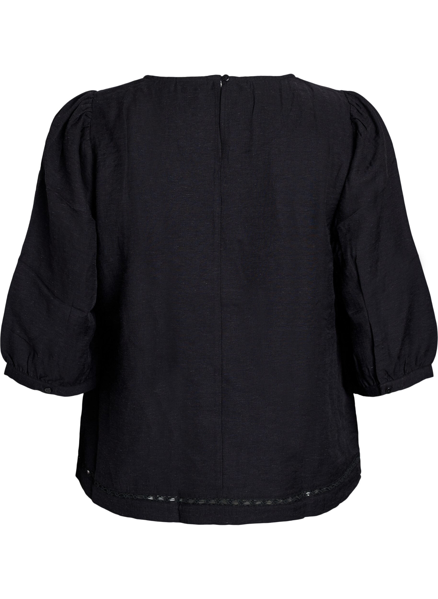 Zizzi Viscosemix blouse met linnen en geplooide schouders, Zwart, Packshot image number 1