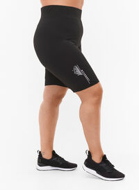 Lange strakke sport shorts met logo, Black, Model