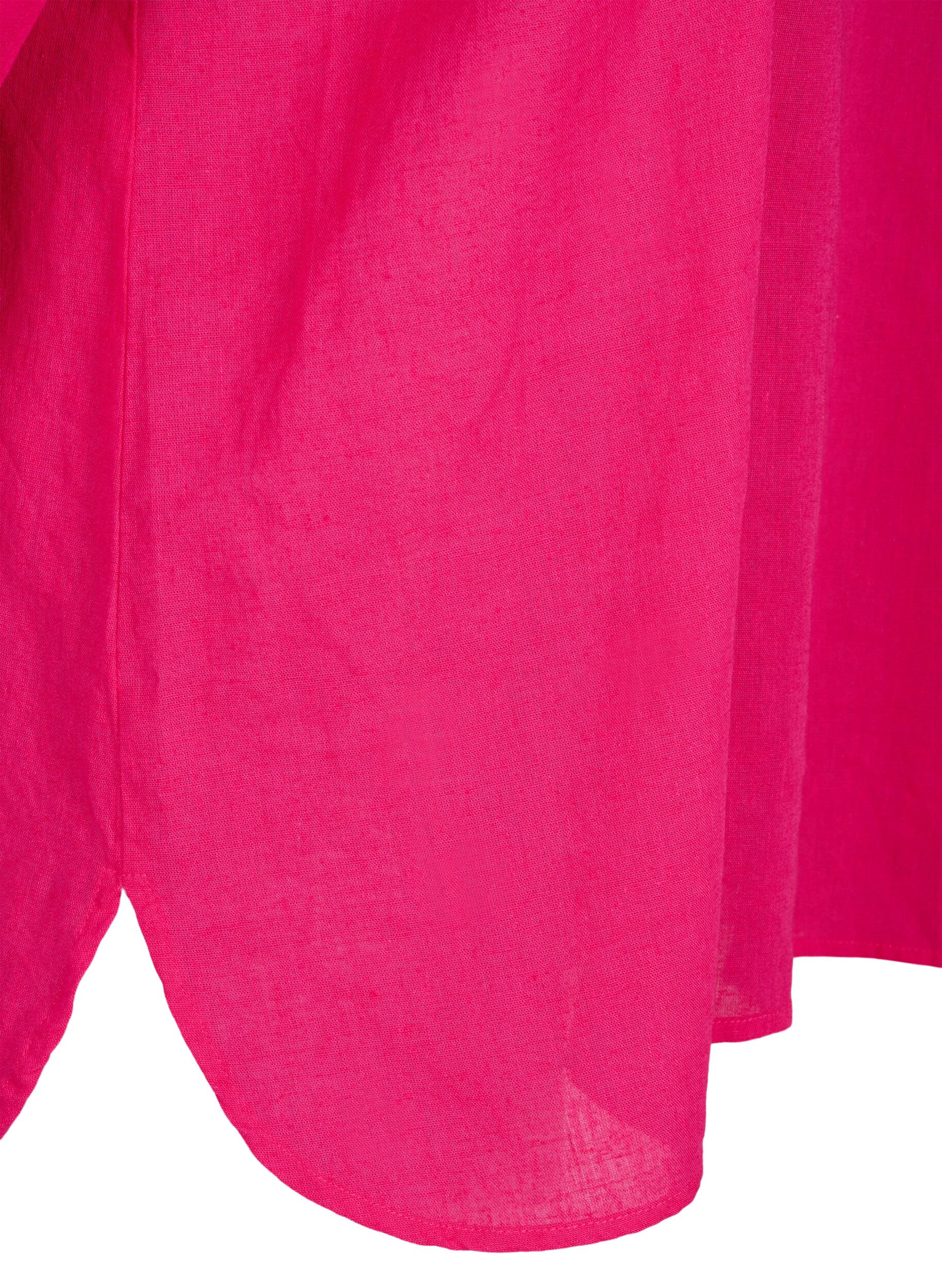 Zizzi Overhemdblouse met knoopsluiting van katoen-linnenmix, Bright Rose, Packshot image number 3
