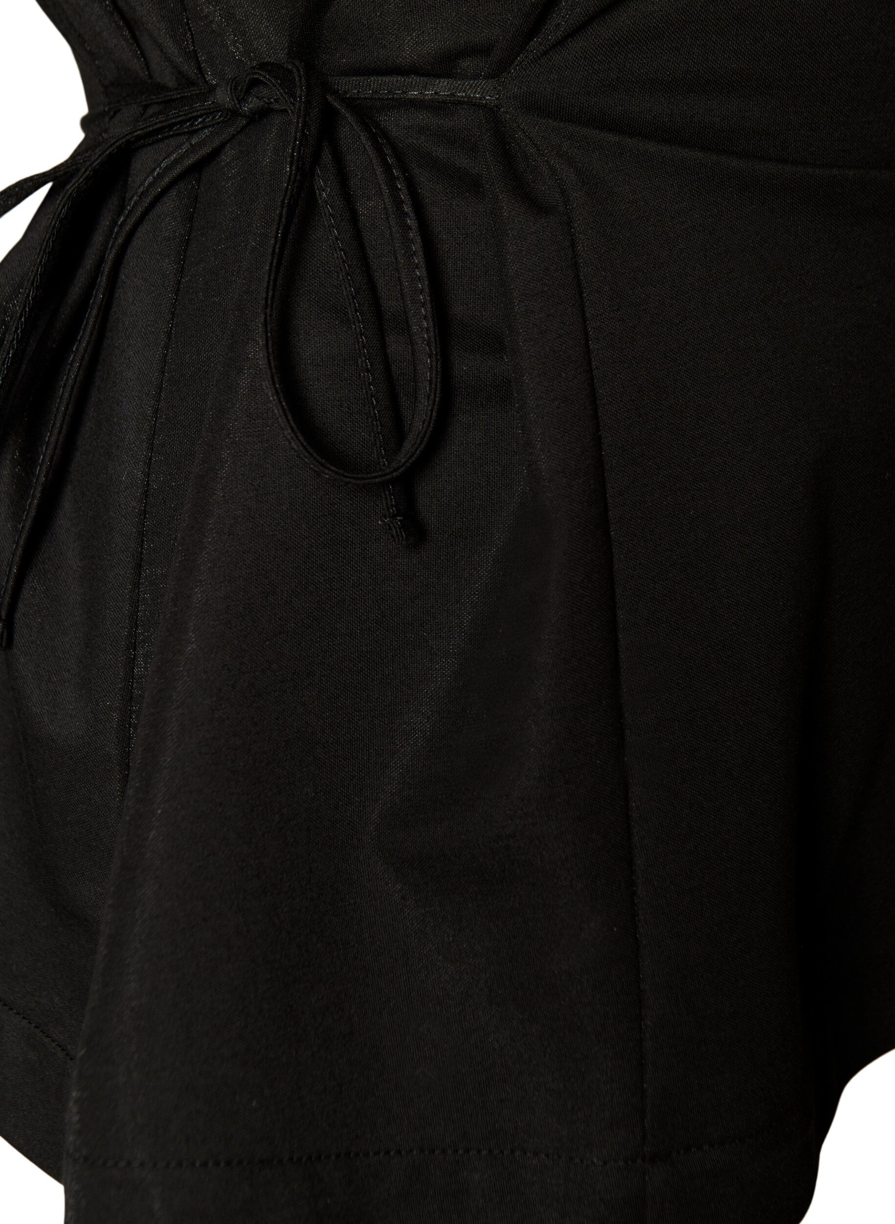 ZizziBlouse in een katoenmix met V-hals en striklint, Zwart, Packshot image number 3