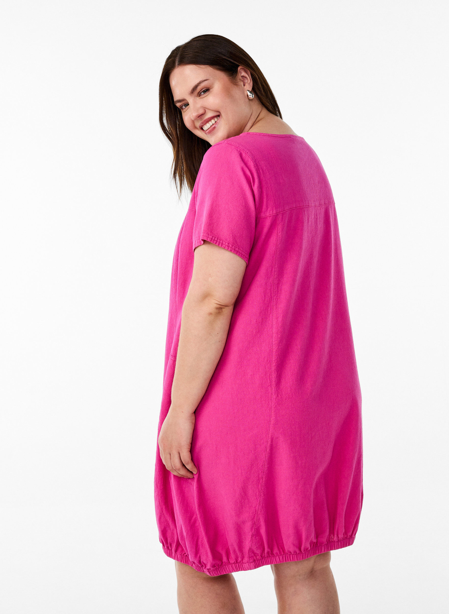 ZizziKatoenen jurk met korte mouwen, Roze, Model image number 2