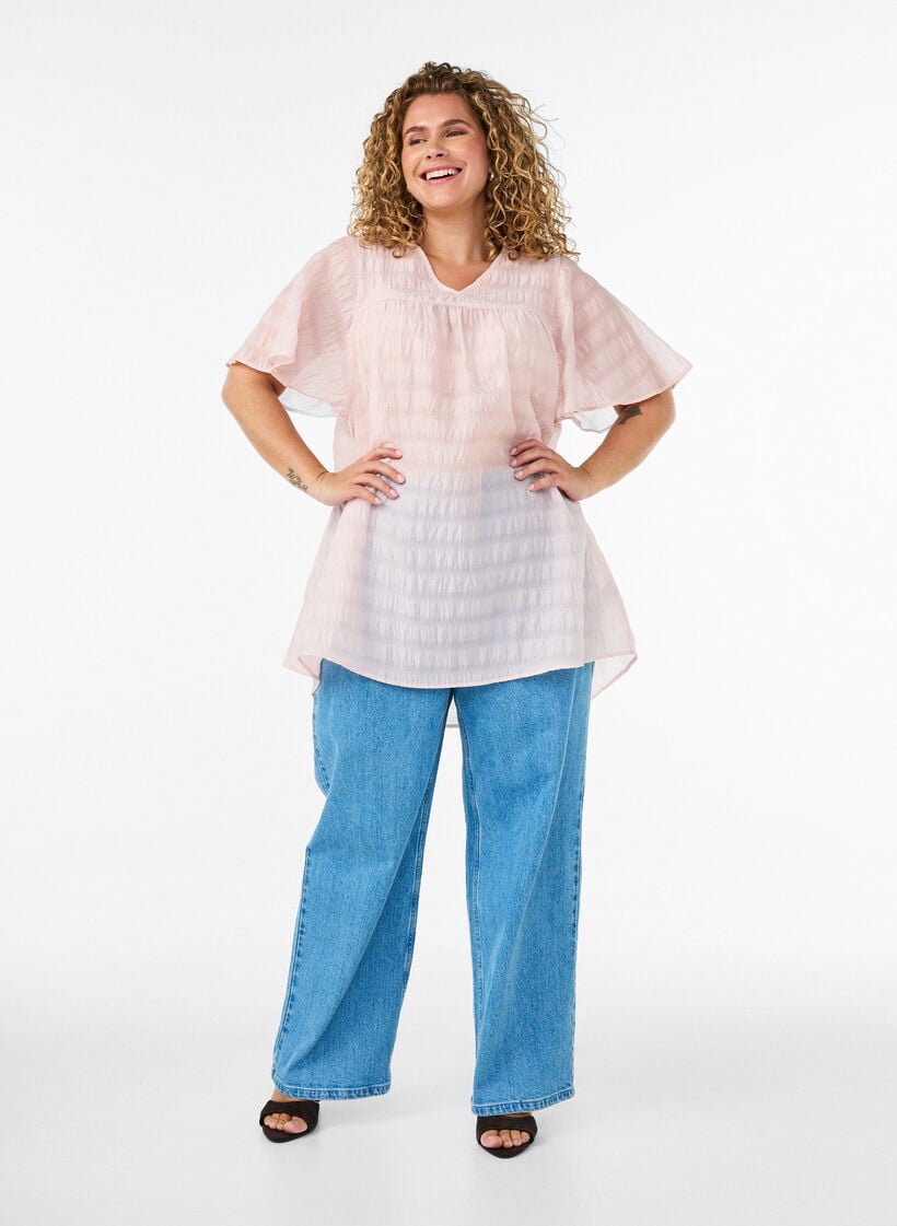 Tuniek in lyocell met vlindermouwen, Roze, Model image number 1