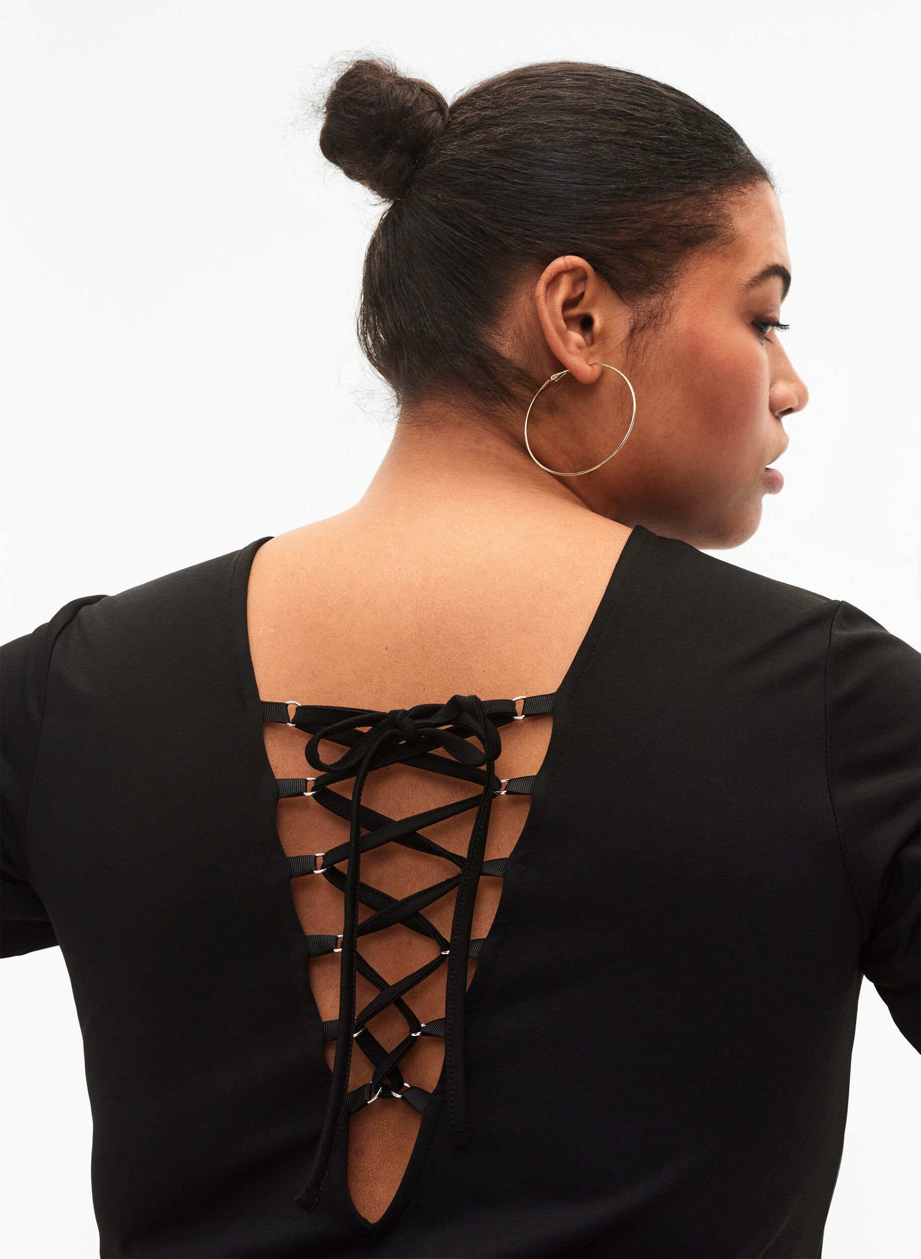 Zizzi Omkeerbare blouse met trekkoord, Black, Model image number 2