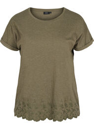 T-shirt met korte mouwen en borduursel anglaise, Ivy Green Mel.