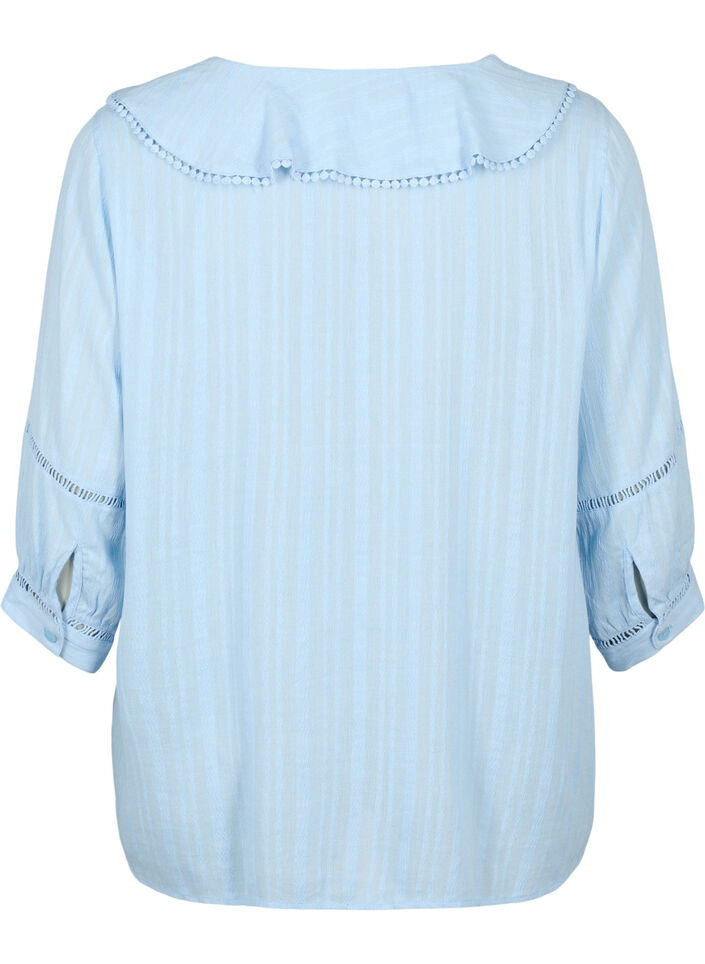 Blouse met 3/4 mouwen en kant, Chambray Blue, Packshot image number 1