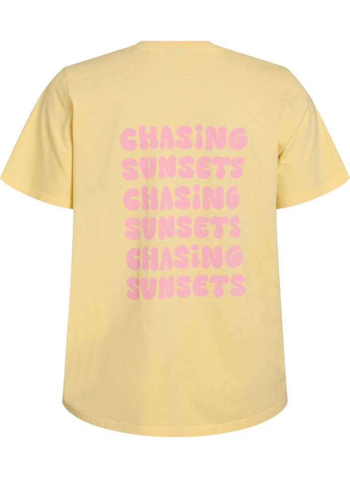 T-shirt van biologisch katoen met print op de rug, Geel, Packshot image number 1