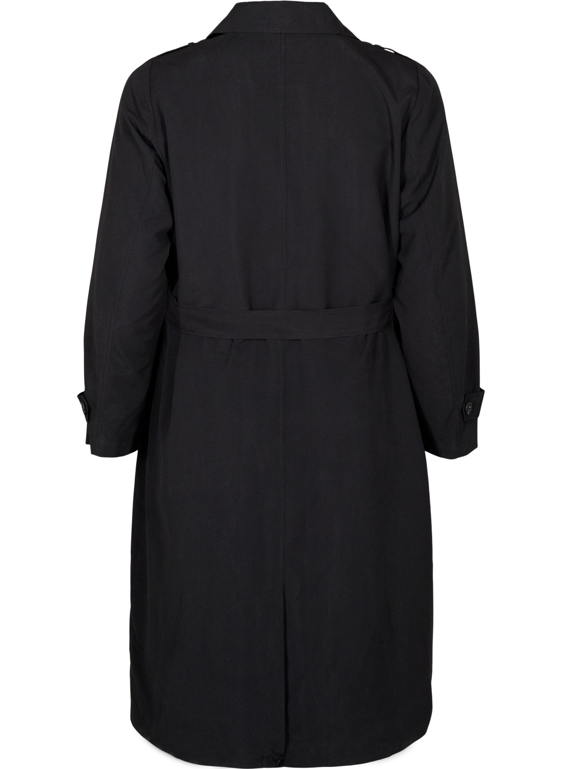 Zizzi Lange trenchcoat met riem, Black, Packshot image number 1