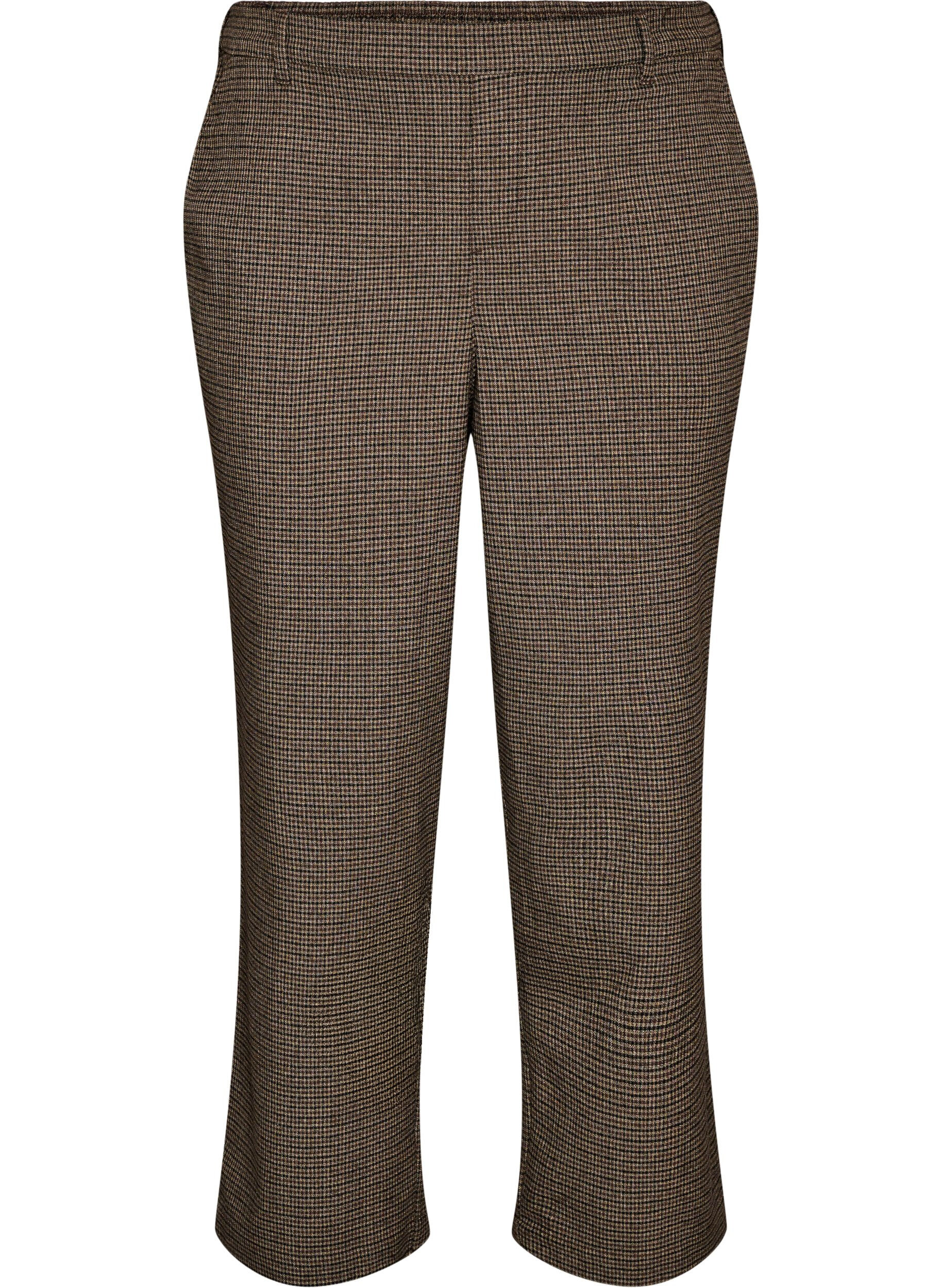 ZizziBroek met klein ruitpatroon en rechte pijpen, Bruin, Packshot image number 0