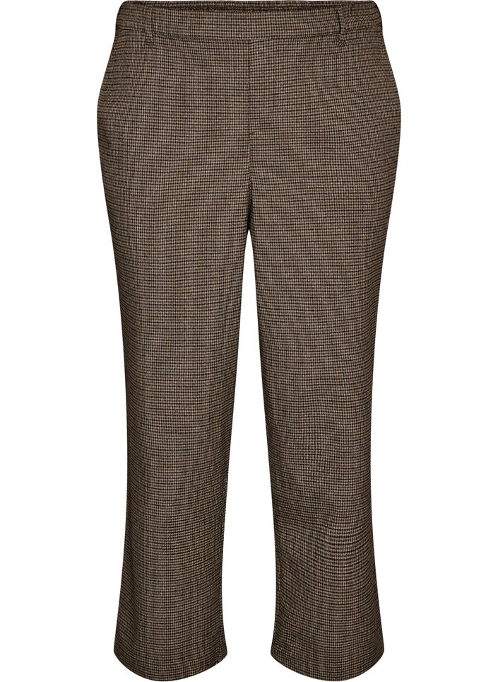 Broek met klein ruitpatroon en rechte pijpen, Bruin, Packshot image number 0