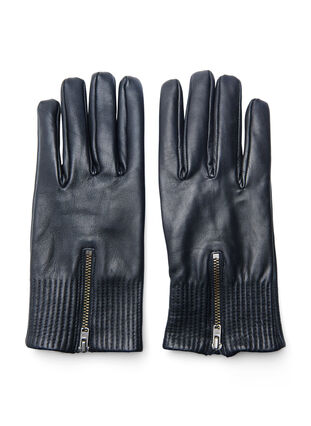 Leren handschoen met rits, Black, Packshot image number 0