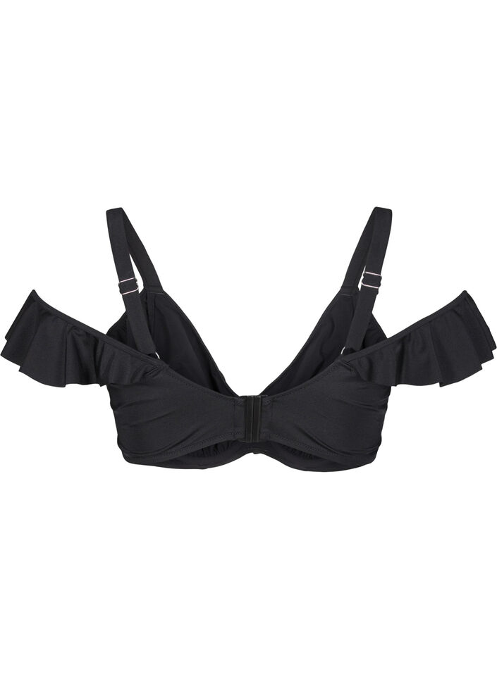 Bikini top met ruches en beugel, Zwart, Packshot image number 1