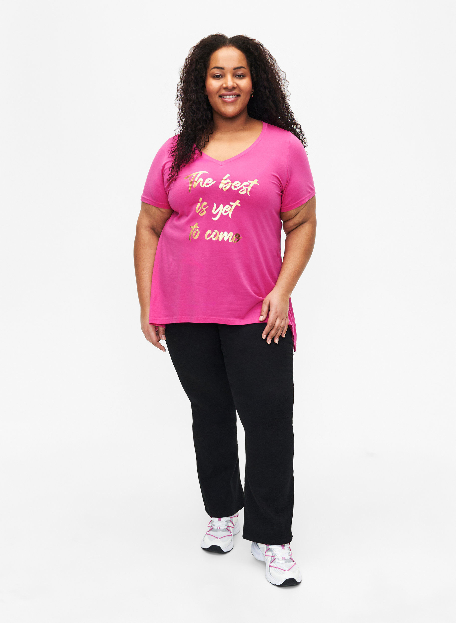 Zizzi Katoenen T-shirt met korte mouwen, Raspberry S. Best, Model image number 2